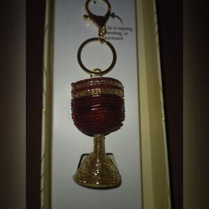 Haute Hippie Wine Glass Gold/Red Beaded Bag Charm